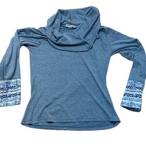 Miss Look Cowl NeckBlue White Long Sleeve Beachy Boho Size large